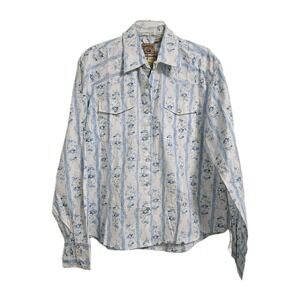 NWT Moda Tech Western Floral Shirt Womens XL White Blue Pearl Snap Cowgirl Rodeo